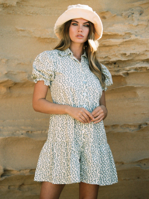 Grace Puff Sleeved Mini Shirtdress In Fields Poplin