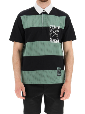 Fendi Roma Logo Striped Polo Shirt