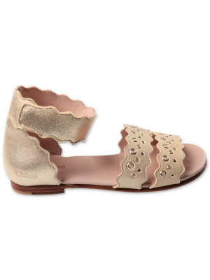 Chloé Kids Grommet Studded Metallic Sandals