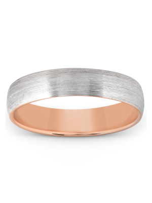 Pompeii3 Brushed Rose Gold Two Tone Mens 5mm Dome Wedding Band Plain Polished Ring 10k