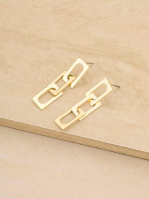 Interlocking Rectangle Links 18k Gold Plated Drop Earring