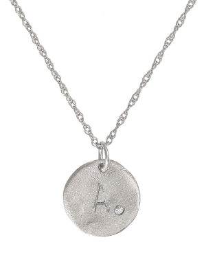 Solid White Gold Initial Letter Maxi Diamond Disc Necklace