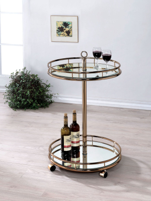 Iohomes Opalle Round Mirrored Serving Cart Metal/champagne