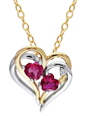 1.17 Ct. T.w. Created Ruby And 0.02 Ct. T.w. Diamond Prong Set Pendant Necklace In Sterling Silver - Red