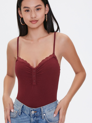 Ribbed Lace-trim Bodysuit