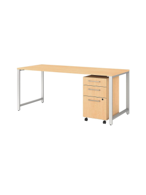 Bush Business Furniture 400 Series 71 Table Desk W/3 Drawer Mobile File Cabinet Natural Maple