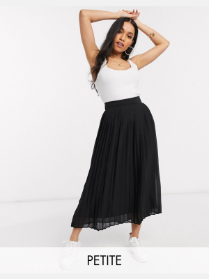 Vila Petite Pleated Midi Skirt In Black