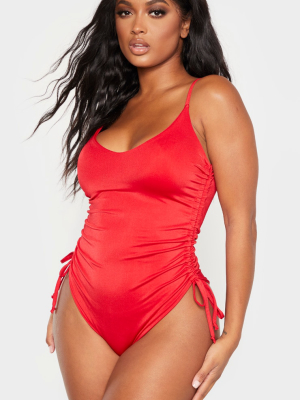 Shape Red Ruched Side High Rise Swimsuit