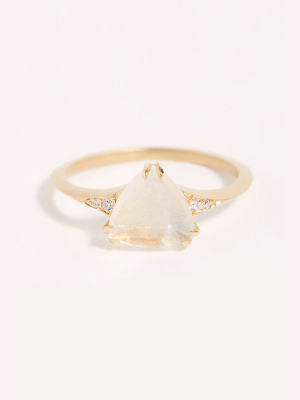 14k Gold Moonstone Diamond Triangle Ring