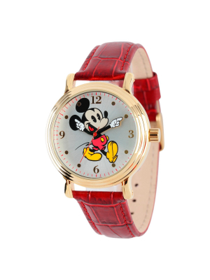 Women's Disney Mickey Mouse Shinny Vintage Articulating Watch With Alloy Case - Red