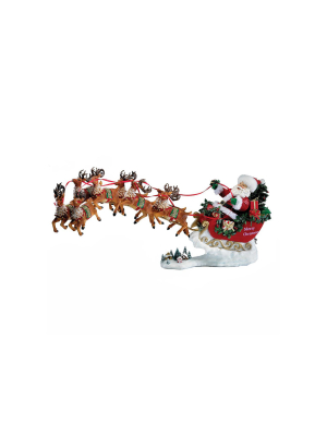 Kurt Adler 24" Fabriche Musical Santa With Eight Reindeer, Set Of 2 Pieces