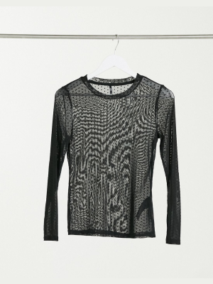 Only Mesh Long Sleeved Top With Black Dots