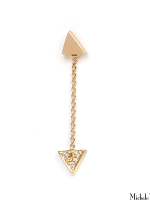 Gold Earring Drift Triangle Pave Single Diamond Drop