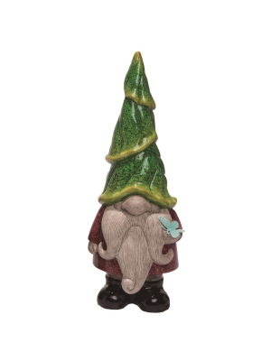 Transpac Terracotta 13 In. Multicolor Spring Nature Gnome With Butterfly Statuette