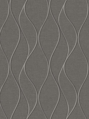 Wave Ogee Peel & Stick Wallpaper In Grey By Roommates For York Wallcoverings