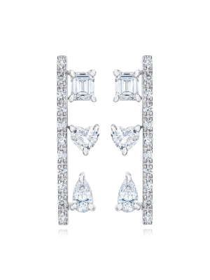 Fancy Cut Diamond 18k White Gold Bar Earrings