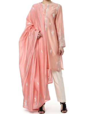 Embroidered Kurta With Chanderi Dupatta