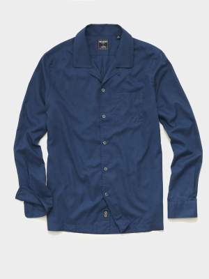 Italian Twill Camp Collar Shirt In Blue