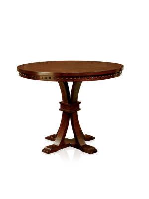 Crayton Nailhead Trimmed Pedestal Counter Dining Table Dark Oak - Iohomes