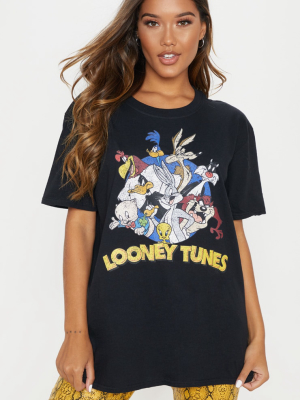 Black Looney Tunes Print Oversized T Shirt