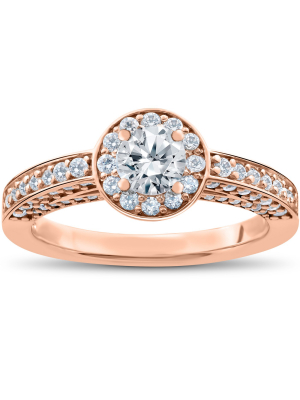 Pompeii3 1 Ct Diamond Halo Solitaire Engagement Ring 14k Rose Gold