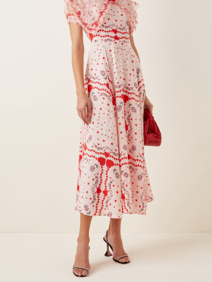 Appliquéd Ruffled Printed Silk-chiffon Maxi Dress