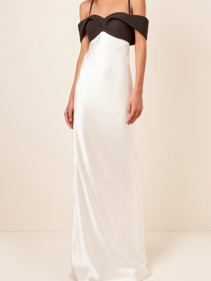 Off-the-shoulder Two-tone Silk-blend Gown