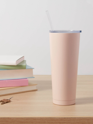 25oz Stainless Steel Vacuum Tumbler With Straw And Slide Lid Solid Matte Peach Blush - Room Essentials™