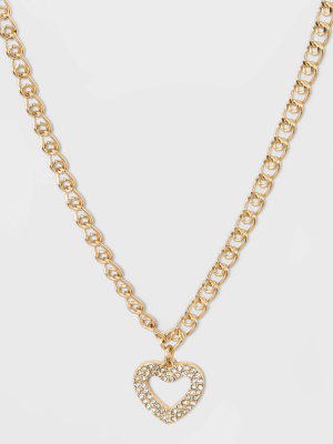 Sugarfix By Baublebar Crystal Heart Pendant Chain Link Necklace - Clear