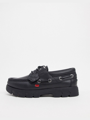 Kickers Lennon Boat Shoes In Black Leather