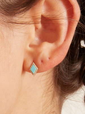 Pave Diamond And Turquoise Illusion Earrings In Yellow Gold
