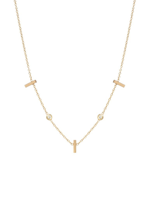 14k 3 Vertical Tiny Bar & Floating Diamond Station Necklace