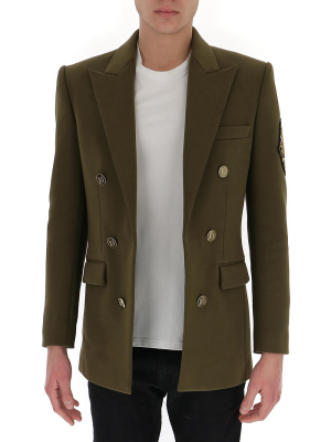 Balmain Logo Patch Double Breasted Blazer