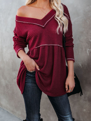 Larsa Thermal V-neck Peplum Top - Wine - Flash Sale