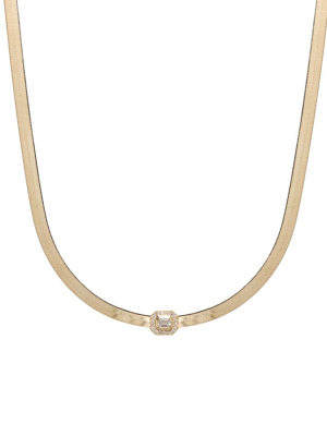 14k Gold Herringbone Chain Necklace With Emerald Diamond Slide