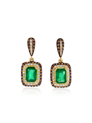 Effy Brasilica 14k Yellow Gold Emerald And Diamond Earrings, 2.51 Tcw