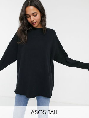 Asos Design Tall Textured Oversized Sweatshirt In Black