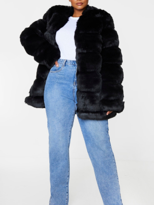 Plus Black Faux Fur Bubble Coat