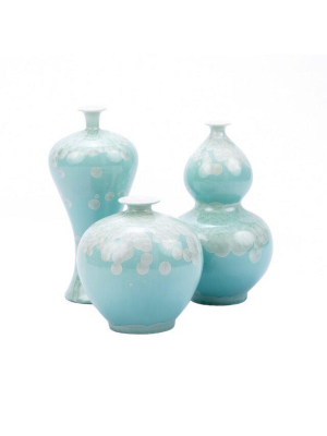 Chinoiserie Green Crystal Shell Vases, Set Of 3