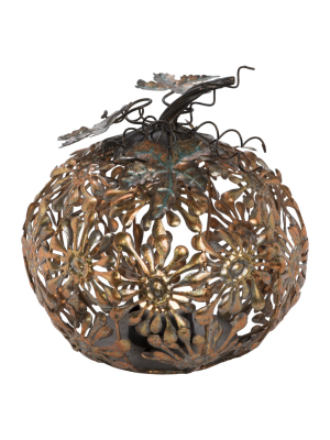 Transpac Metal 9 In. Gold Harvest Filigree Pumpkin Candle Holder