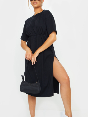 Black T Shirt Split Detail Midi Dress