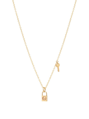 14k Gold Lock And Key Initial Charm Necklace