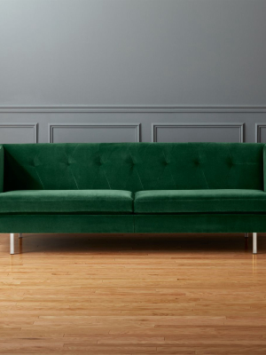 Avec Emerald Velvet Sofa With Brushed Stainless Steel Legs