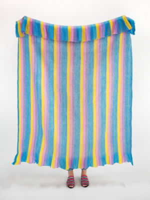 Archive New York Blue Rainbow Striped Fuzzy Blanket