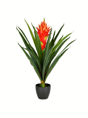 Vickerman 29" Artificial Potted Tropical Bromeliad Plant.