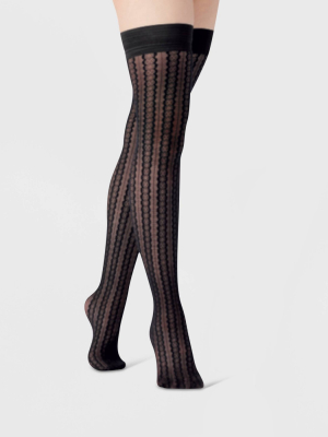 Women's Diamond Wavy Thigh Highs - A New Day™ Black