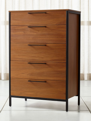 James Walnut With Black Frame 5-drawer Chest