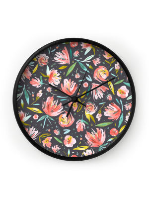 Ninola Design Coral Peonies Festival Floral Wall Clock - Deny Designs