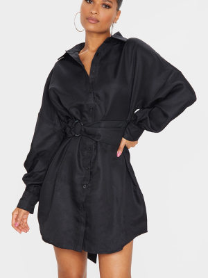 Black Belted Tie Shirt Dress