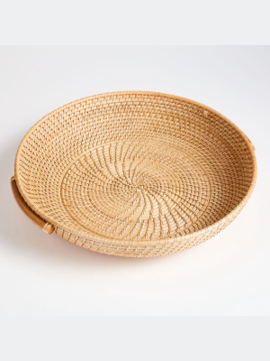 Artesia Natural Round Rattan Tray With Handles